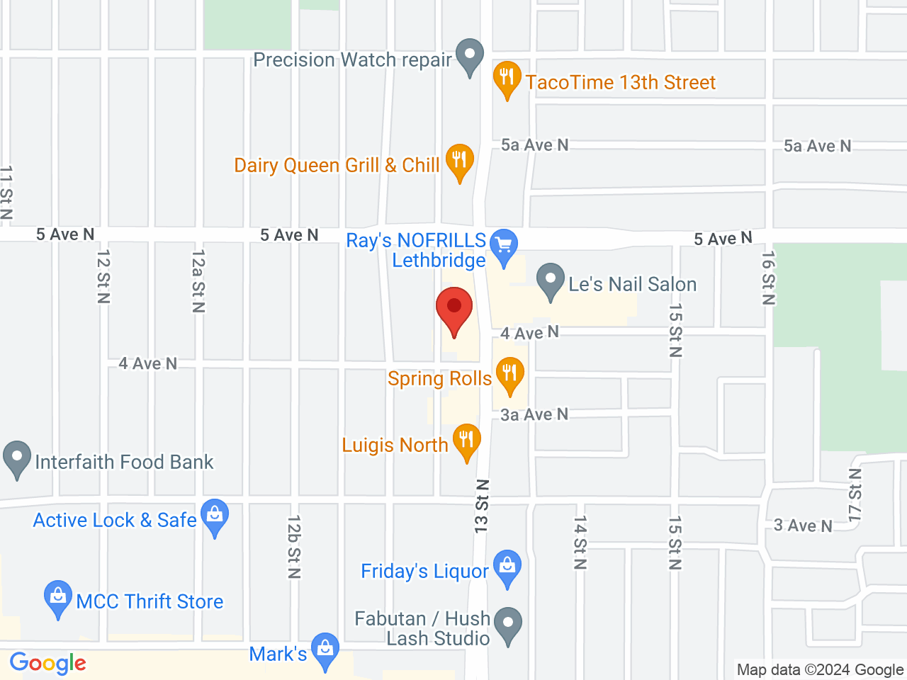 Street map for Choom Cannabis Co. Lethbridge, 406 13 St. North, Lethbridge AB