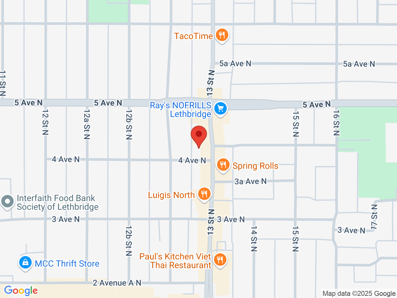 Street map for Choom Cannabis Co. Lethbridge, 406 13 St. North, Lethbridge AB