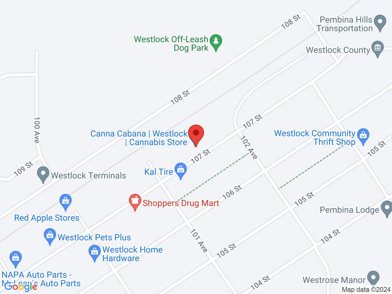 Street map for Canna Cabana Westlock, 10140 107 St., Westlock AB