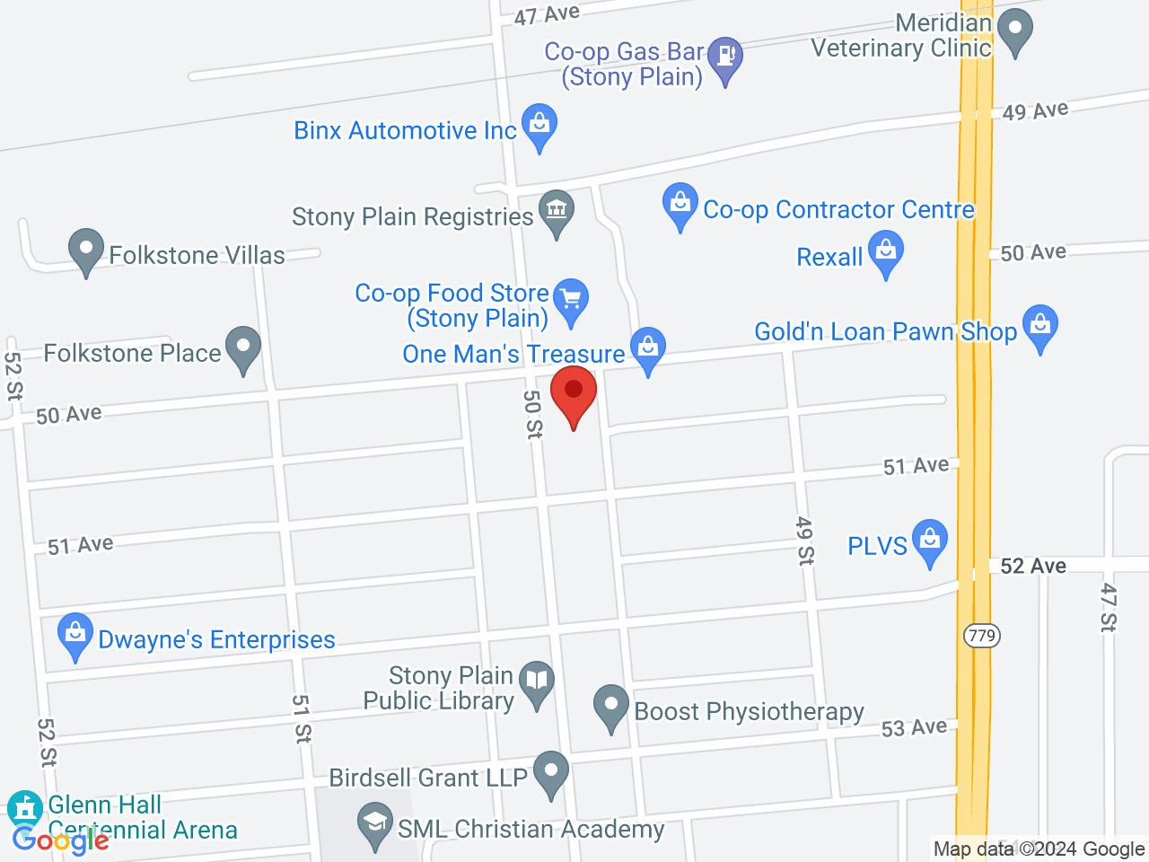 Street map for Daily Blaze, 1-5009 50 St., Stony Plain AB