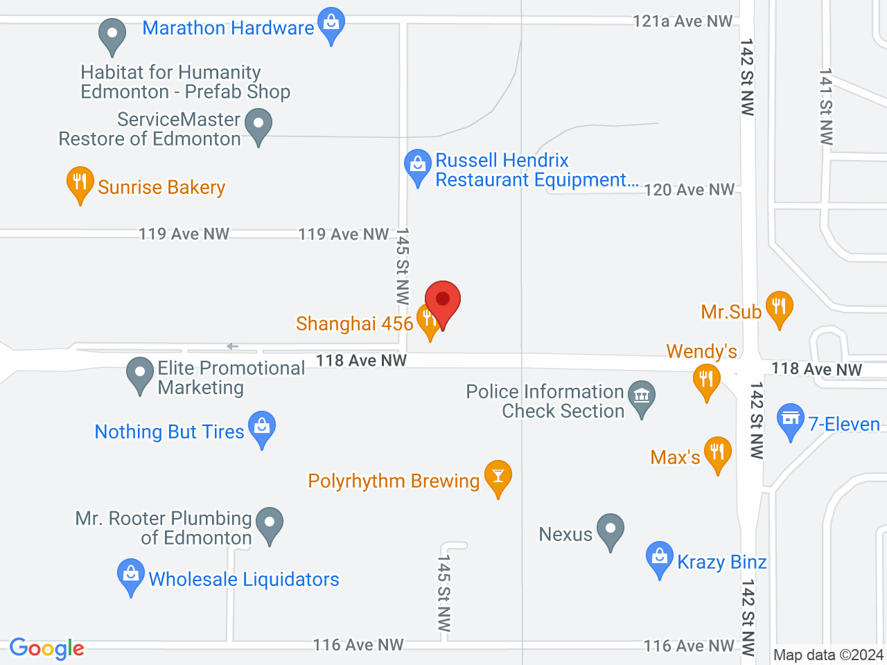 Street map for Elevate Cannabis, 14454 118 Ave. NW, Edmonton AB