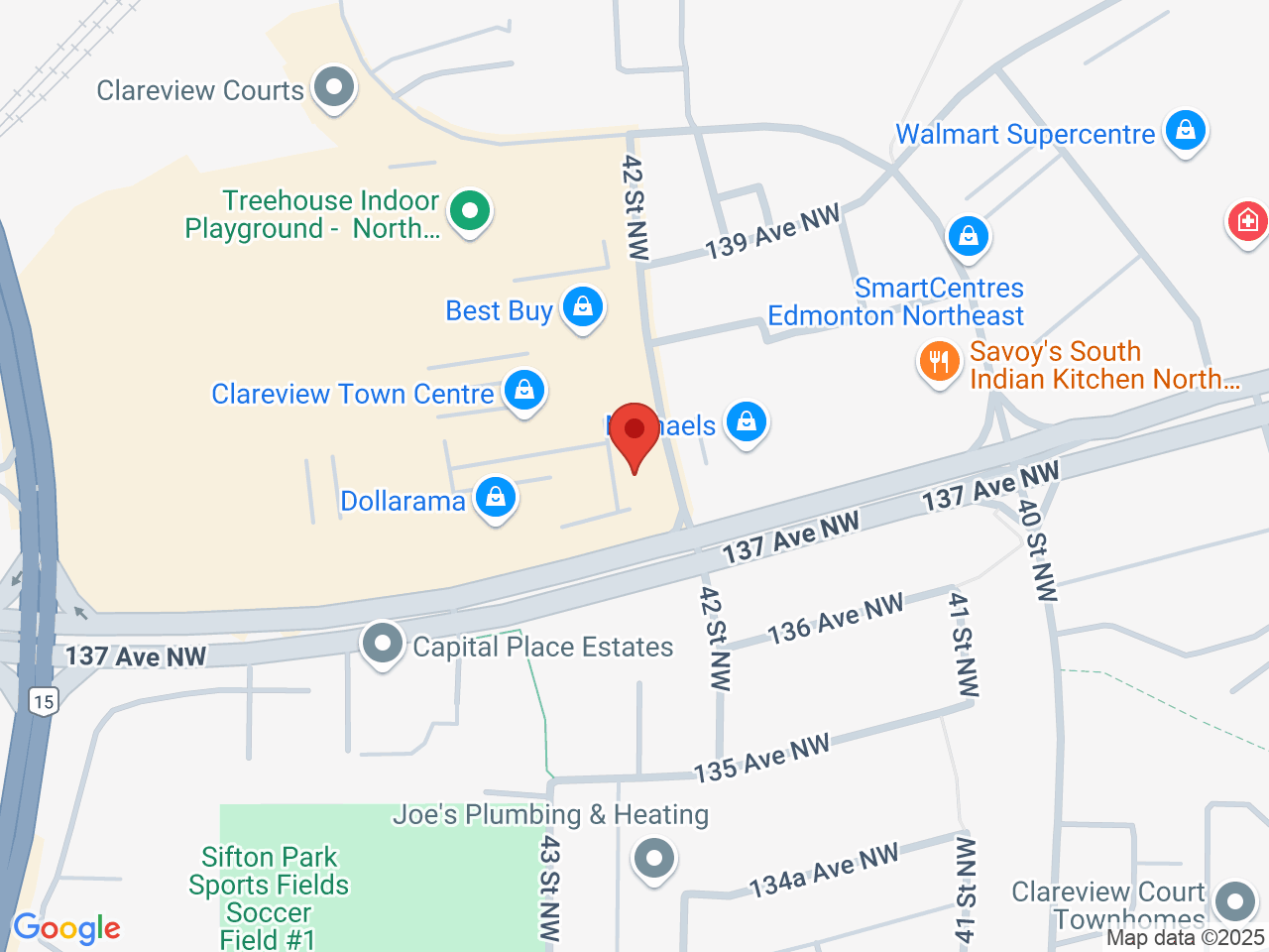 Street map for Fire & Flower Cannabis Co. Clareview, 113 - 13710 42 St. NW, Edmonton AB