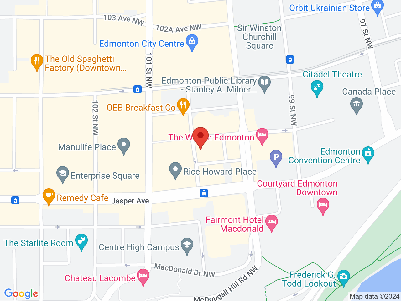 Street map for Fire & Flower Cannabis Co. Rice Howard Way, 10141 100A St. NW, Edmonton AB