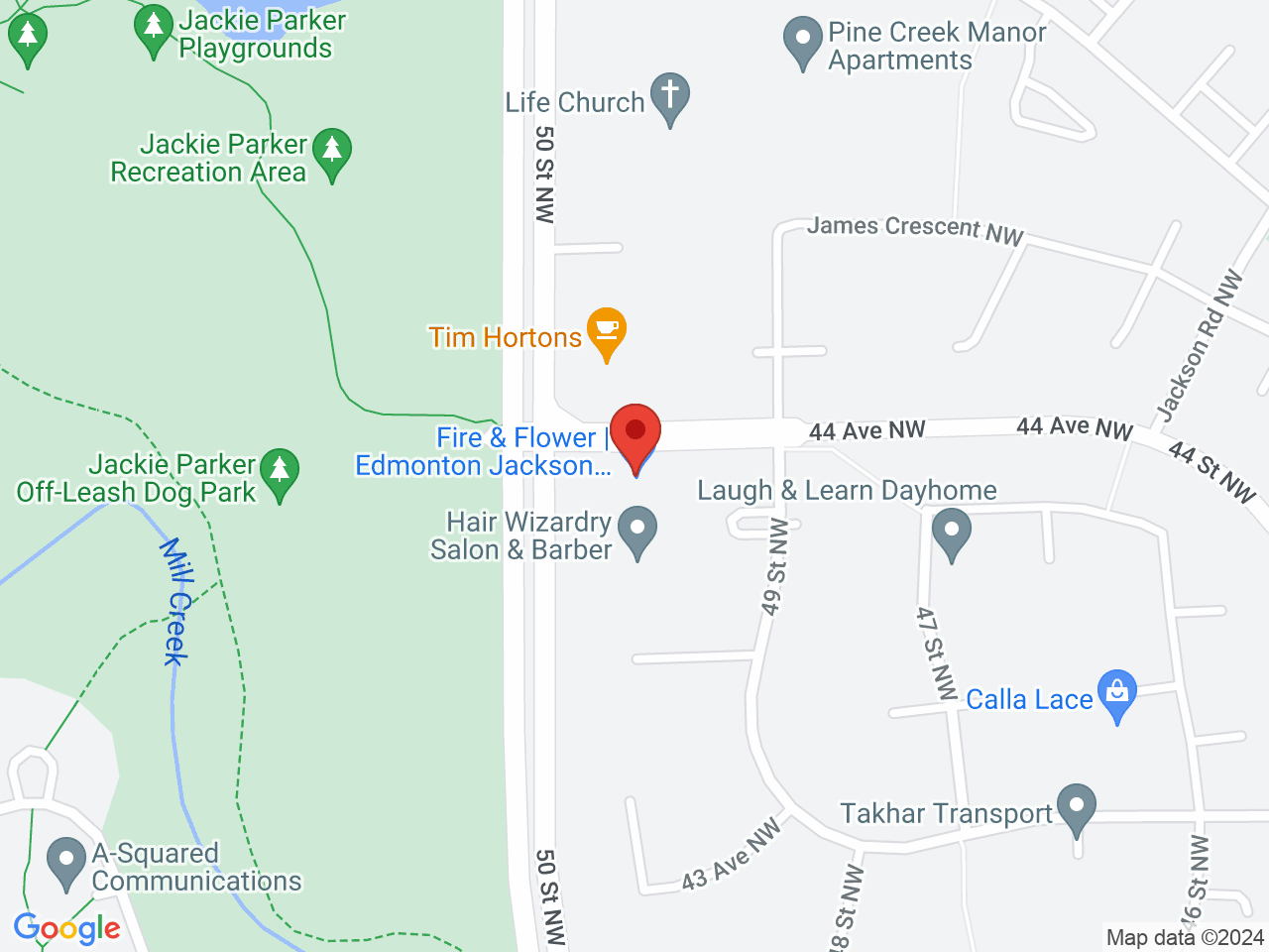 Street map for Fire & Flower Cannabis Co. Jackson Heights, 4357 50 St. NW, Edmonton AB