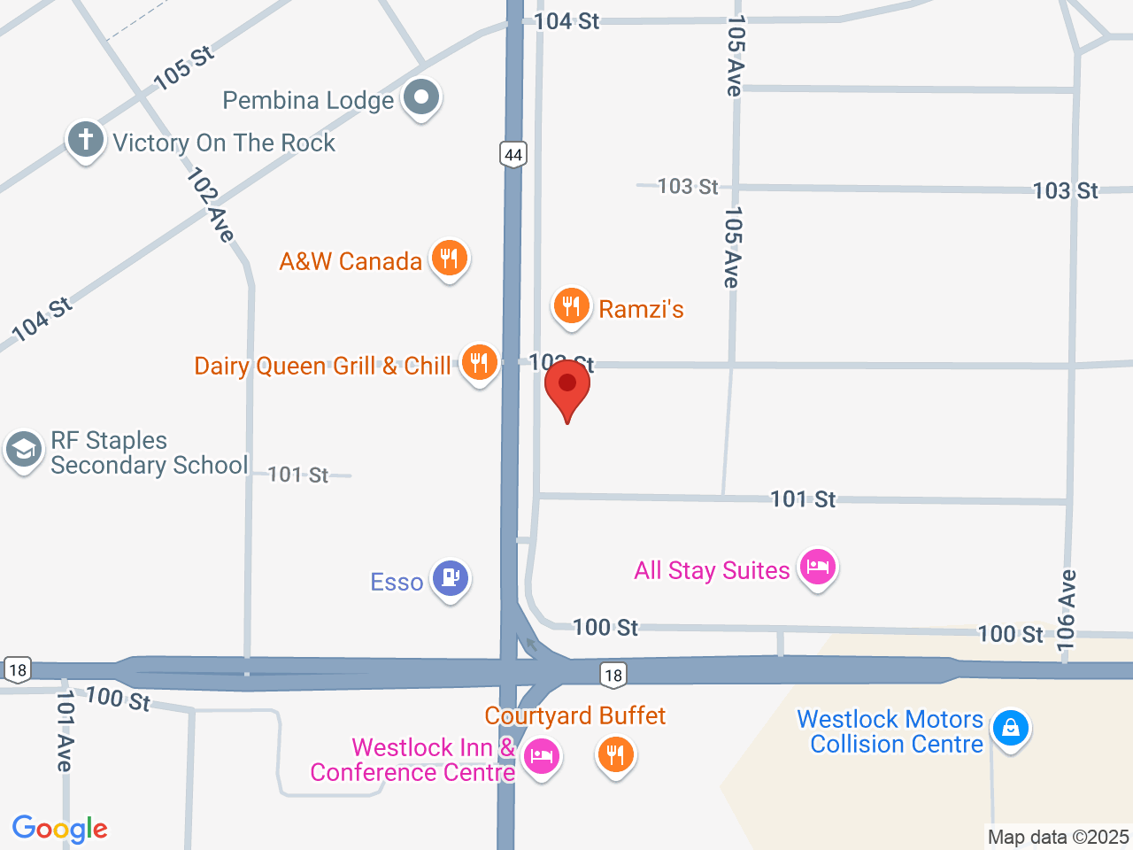 Street map for Fire & Flower Cannabis Co. Westlock, 10111 104 Ave., Westlock AB