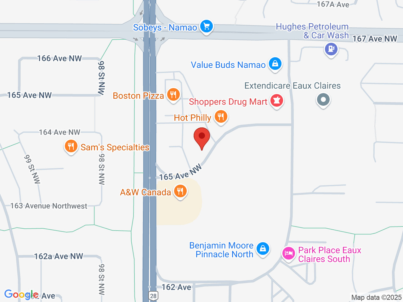 Street map for Fire & Flower Cannabis Co. Namao, 9610 165 Ave. NW, Edmonton AB