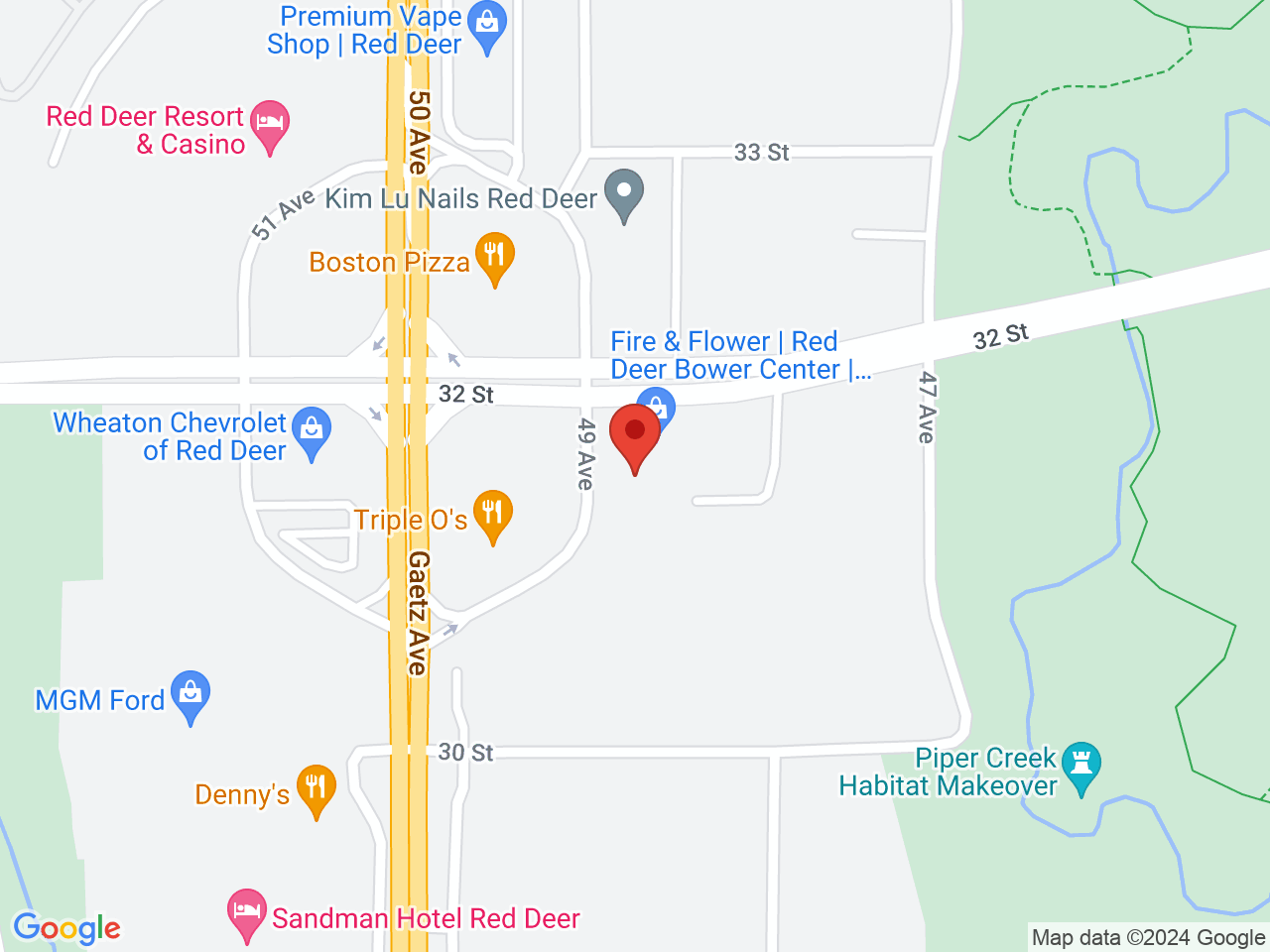 Street map for Fire & Flower Cannabis Co. Red Deer, 105-3119 49 Ave., Red Deer AB