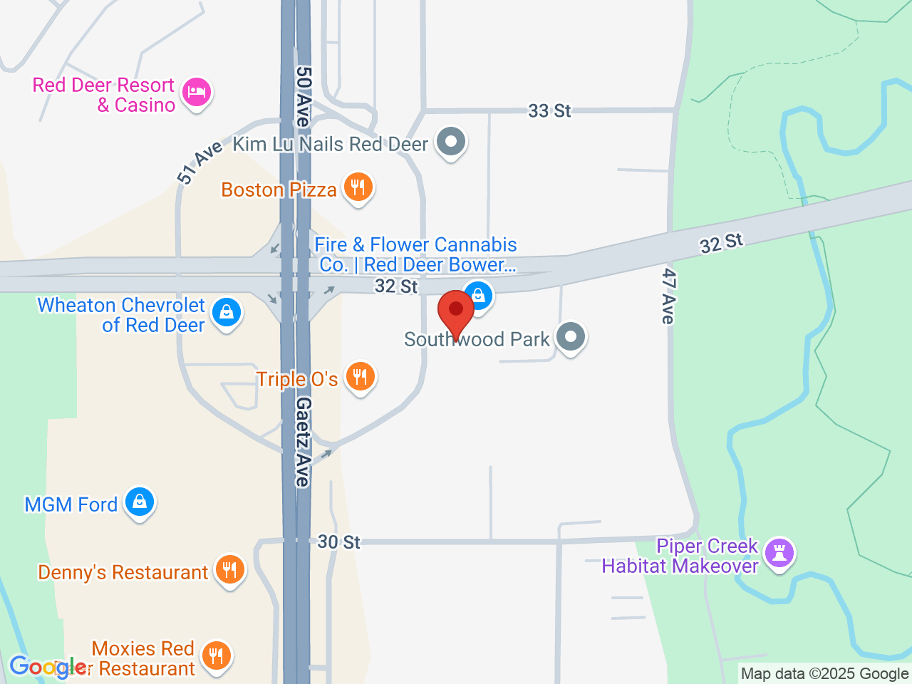 Street map for Fire & Flower Cannabis Co. Red Deer, 105-3119 49 Ave., Red Deer AB