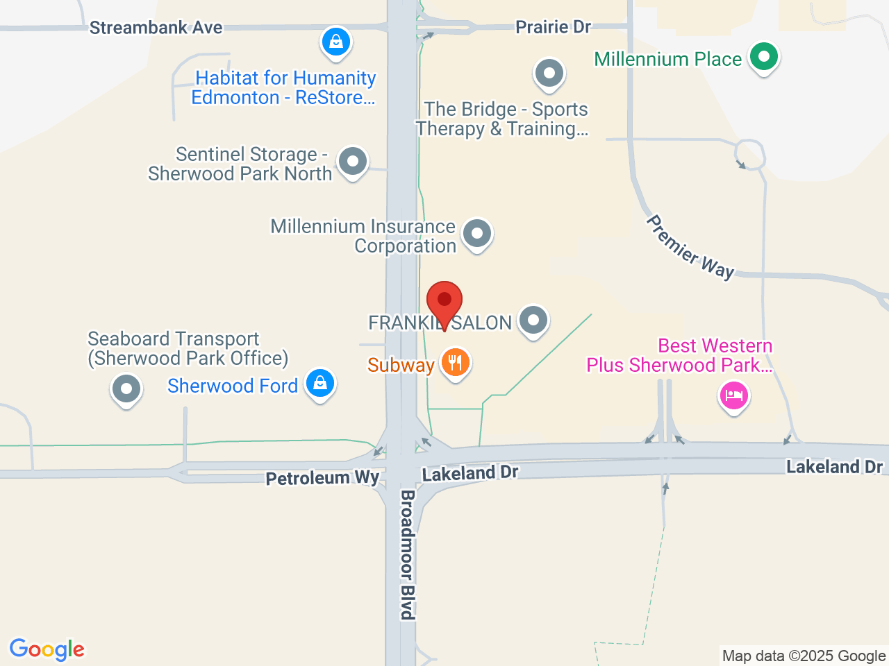 Street map for Fire & Flower Cannabis Co. Millenium Ridge, 380-220 Lakeland Dr., Sherwood Park AB