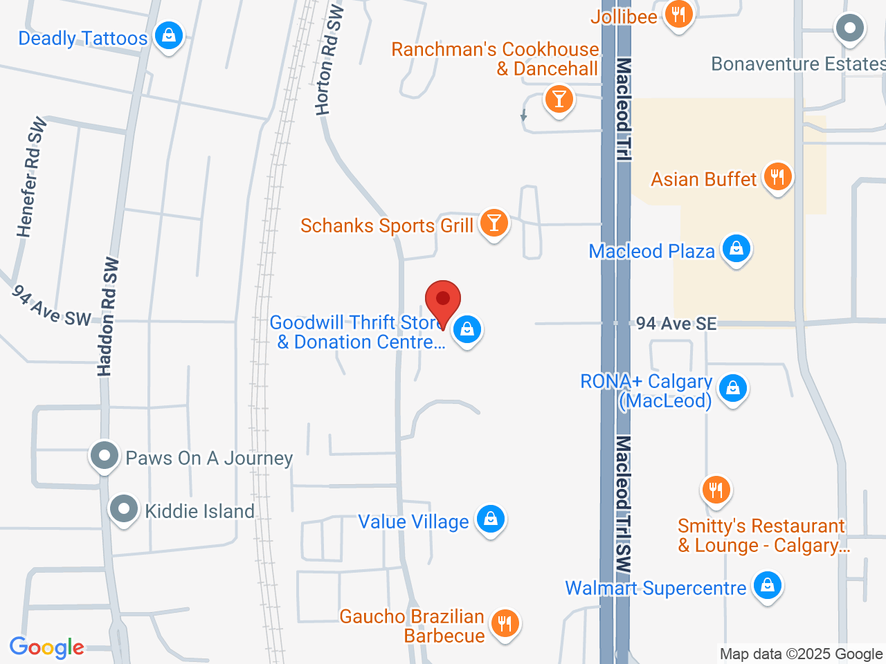 Street map for Fire Sale Cannabis Southland, 9639 MacLeod Trail SW, Calgary AB