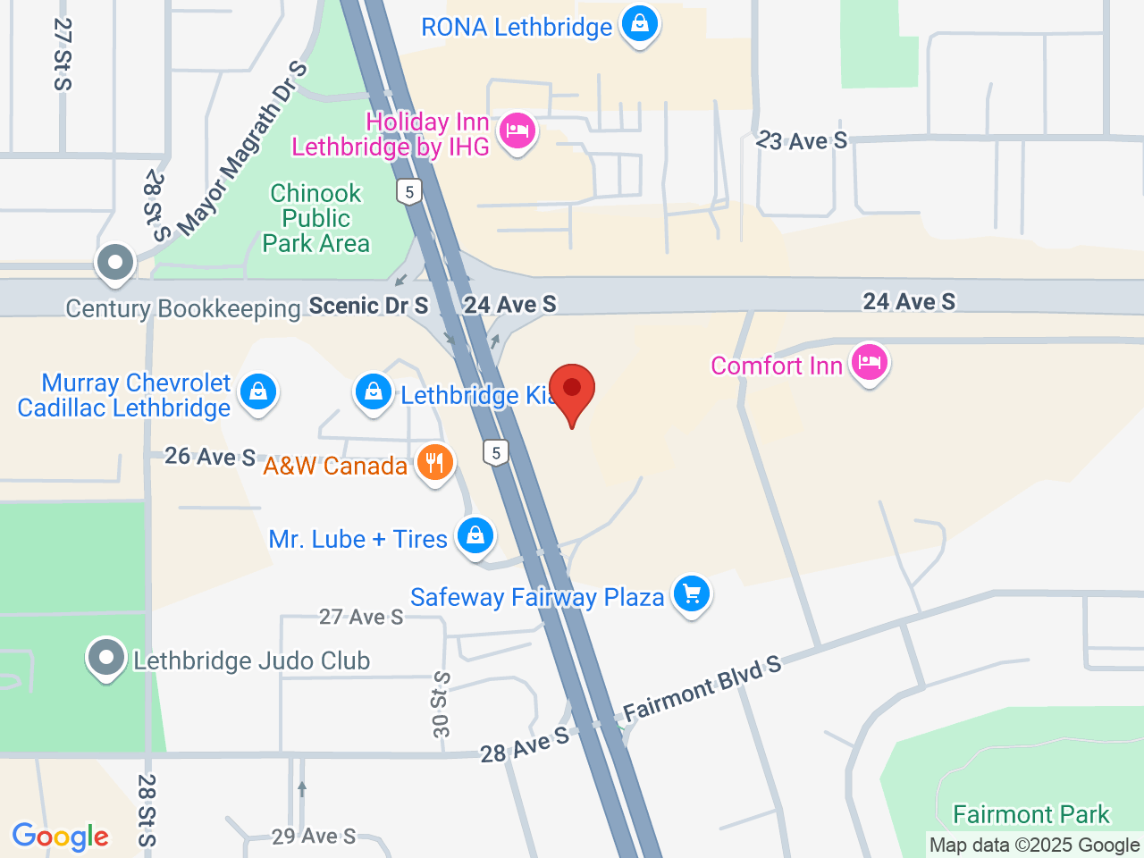 Street map for Fire & Flower Cannabis Co. Fairways Plaza, 2-2424 Fairway Plaza Rd. South, Lethbridge AB