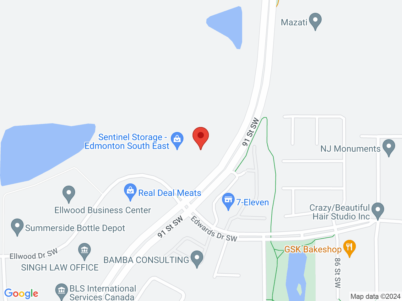 Street map for Fire & Flower Cannabis Co. Ellwood Corner, 252 91 St. SW, Edmonton AB