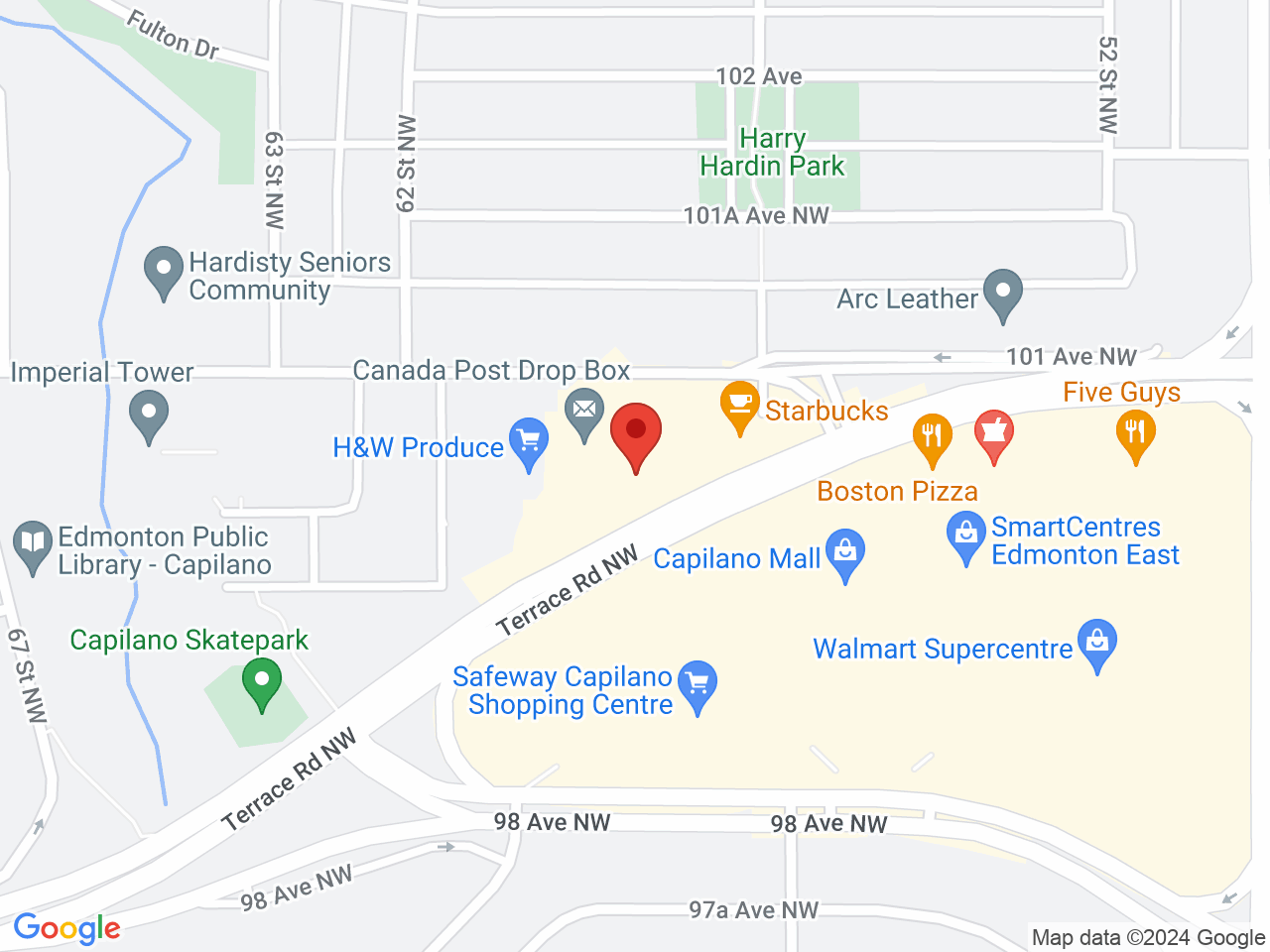 Street map for Fire & Flower Cannabis Co. Terrace Plaza, 5844 Terrace Rd. NW, Edmonton AB