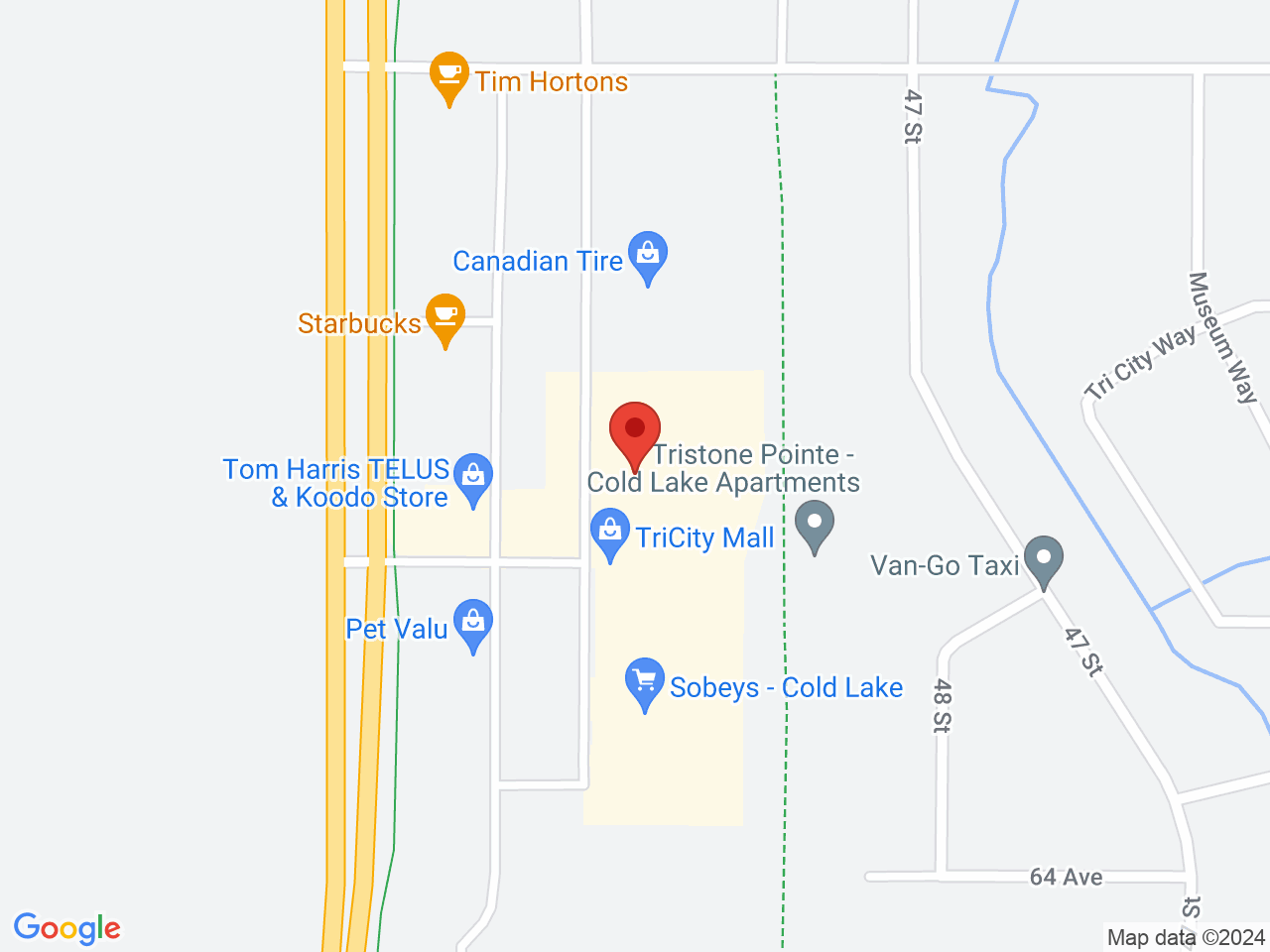 Street map for Fire & Flower Cannabis Co., 6503 51 St 24B & 25, Cold Lake AB