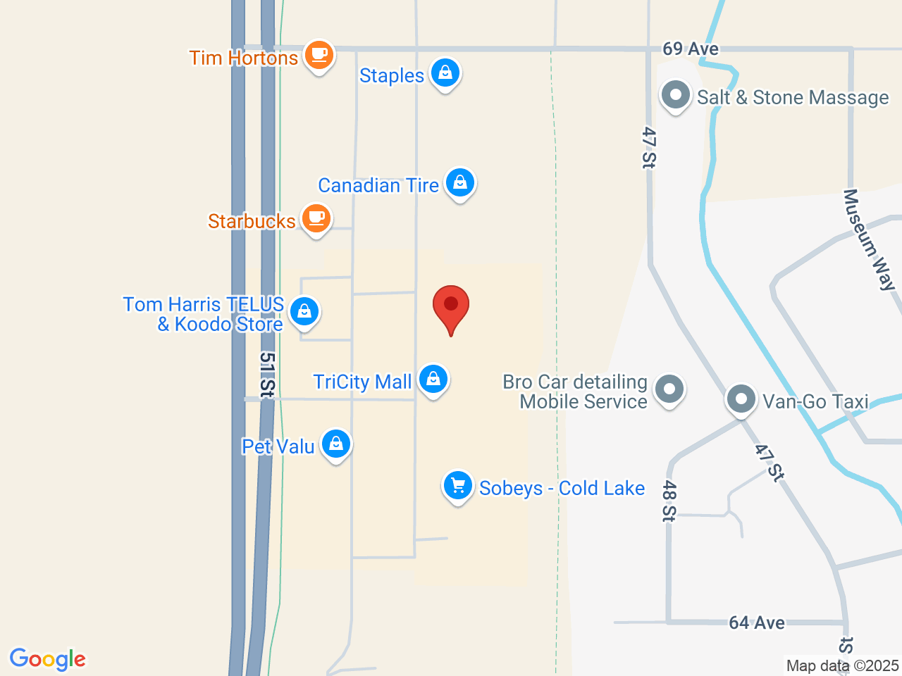 Street map for Fire & Flower Cannabis Co., 6503 51 St 24B & 25, Cold Lake AB