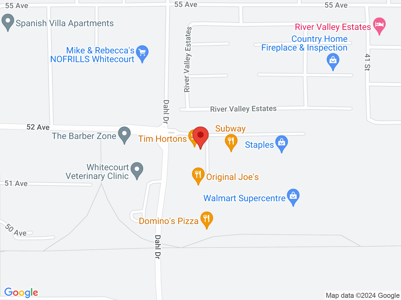 Street map for Fire & Flower Cannabis Co. Whitecourt, 2-4331 52 Ave., Whitecourt AB