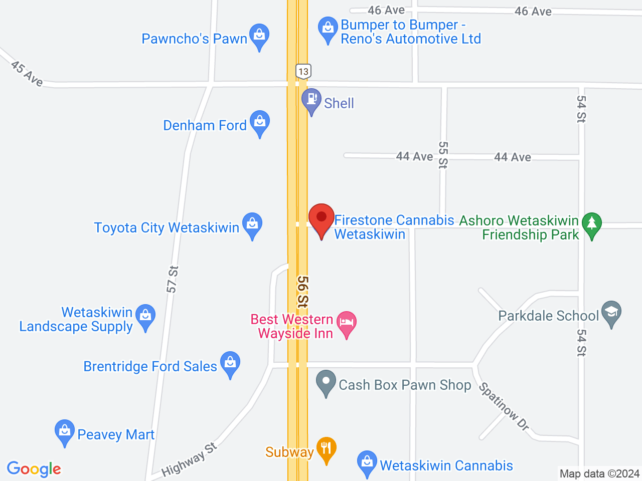 Street map for Firestone Cannabis, 4119 56 St., Wetaskiwin AB
