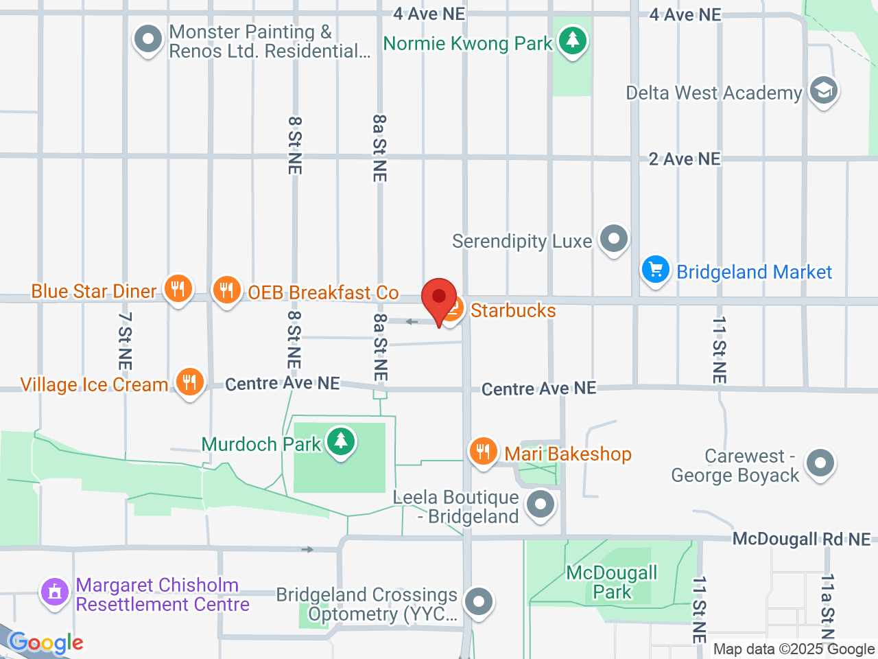 Street map for FivePoint Cannabis Bridgeland, 945 General Ave. NE, Calgary AB