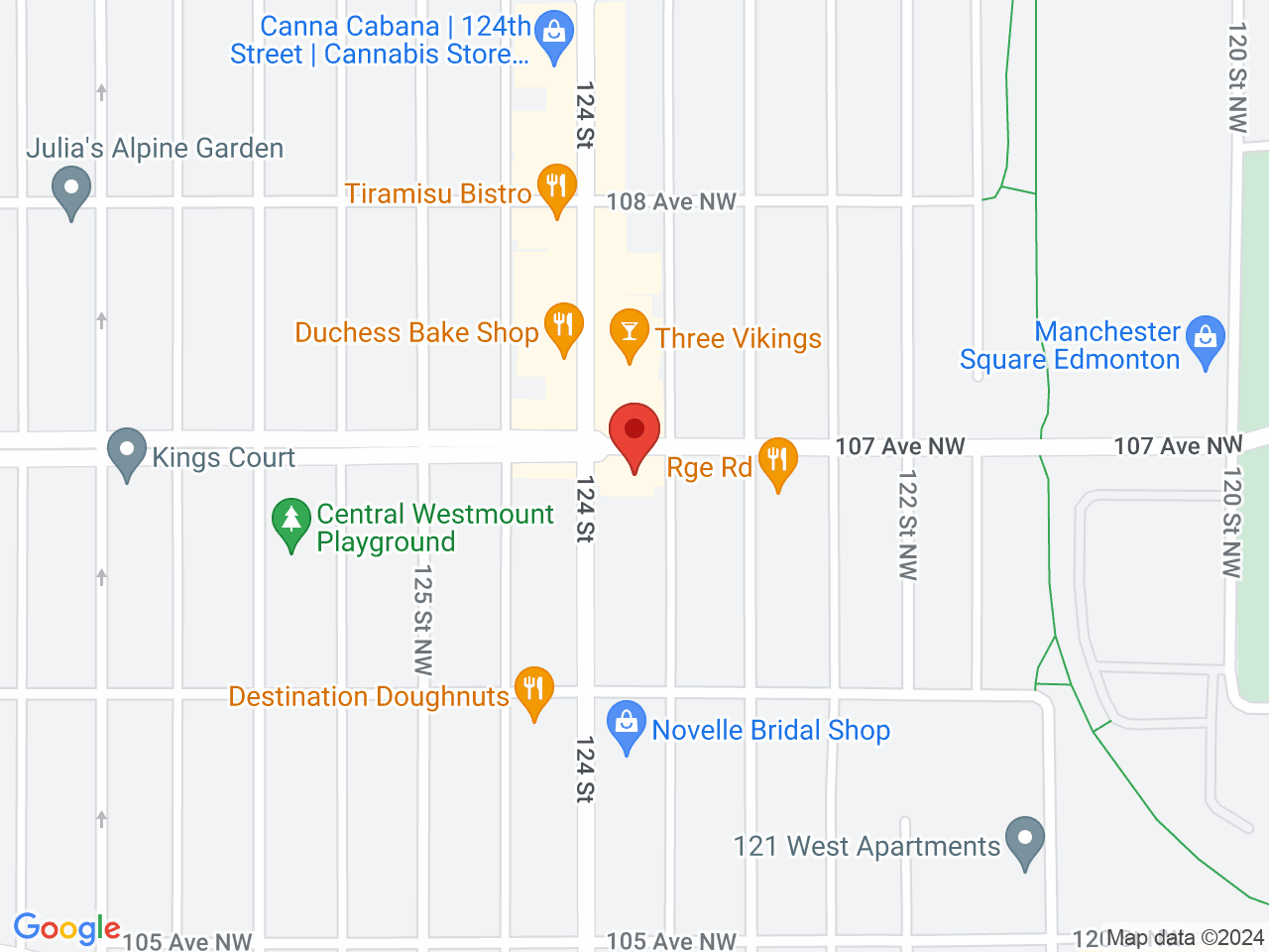 Street map for Glenora Cannabis, 12321 107 Ave. NW, Edmonton AB