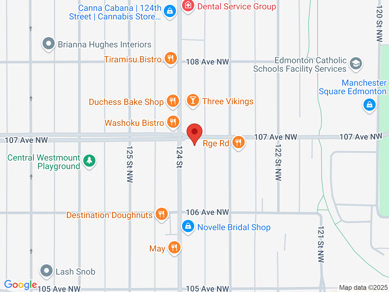 Street map for Glenora Cannabis, 12321 107 Ave. NW, Edmonton AB