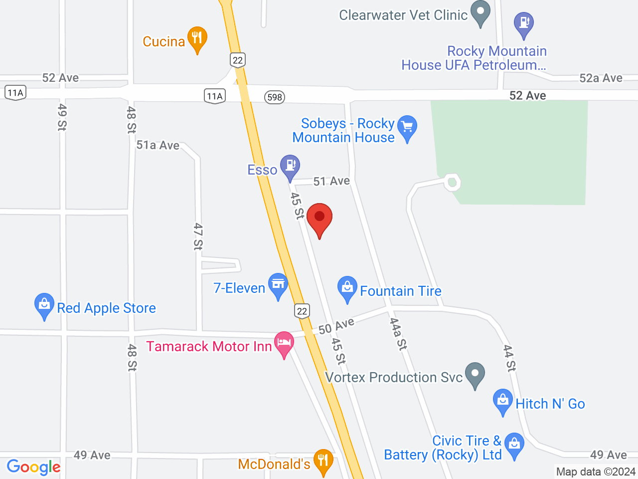 Street map for Greenhouse Cannabis, B-5027 45 St., Rocky Mountain House AB