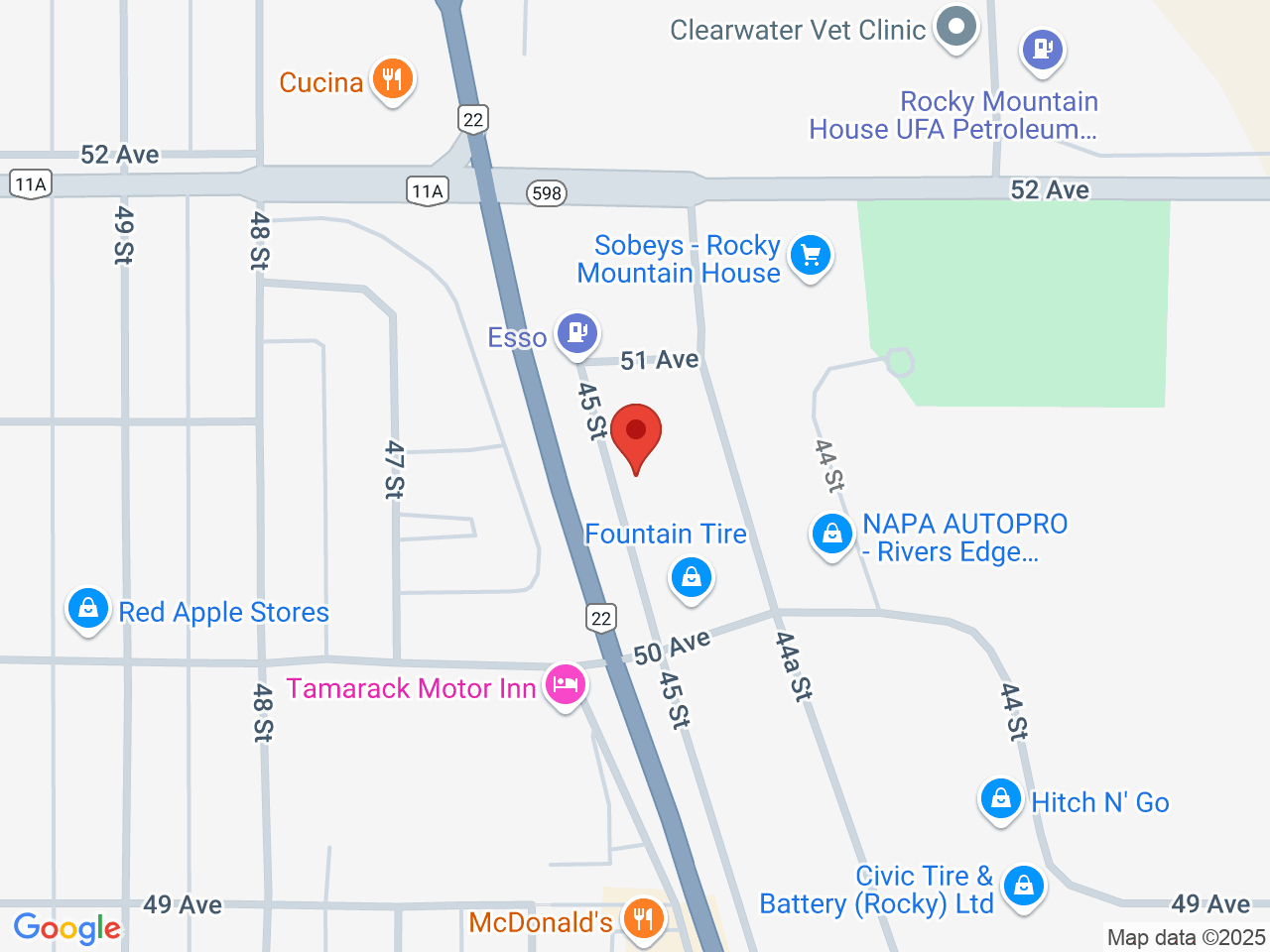 Street map for Greenhouse Cannabis, B-5027 45 St., Rocky Mountain House AB