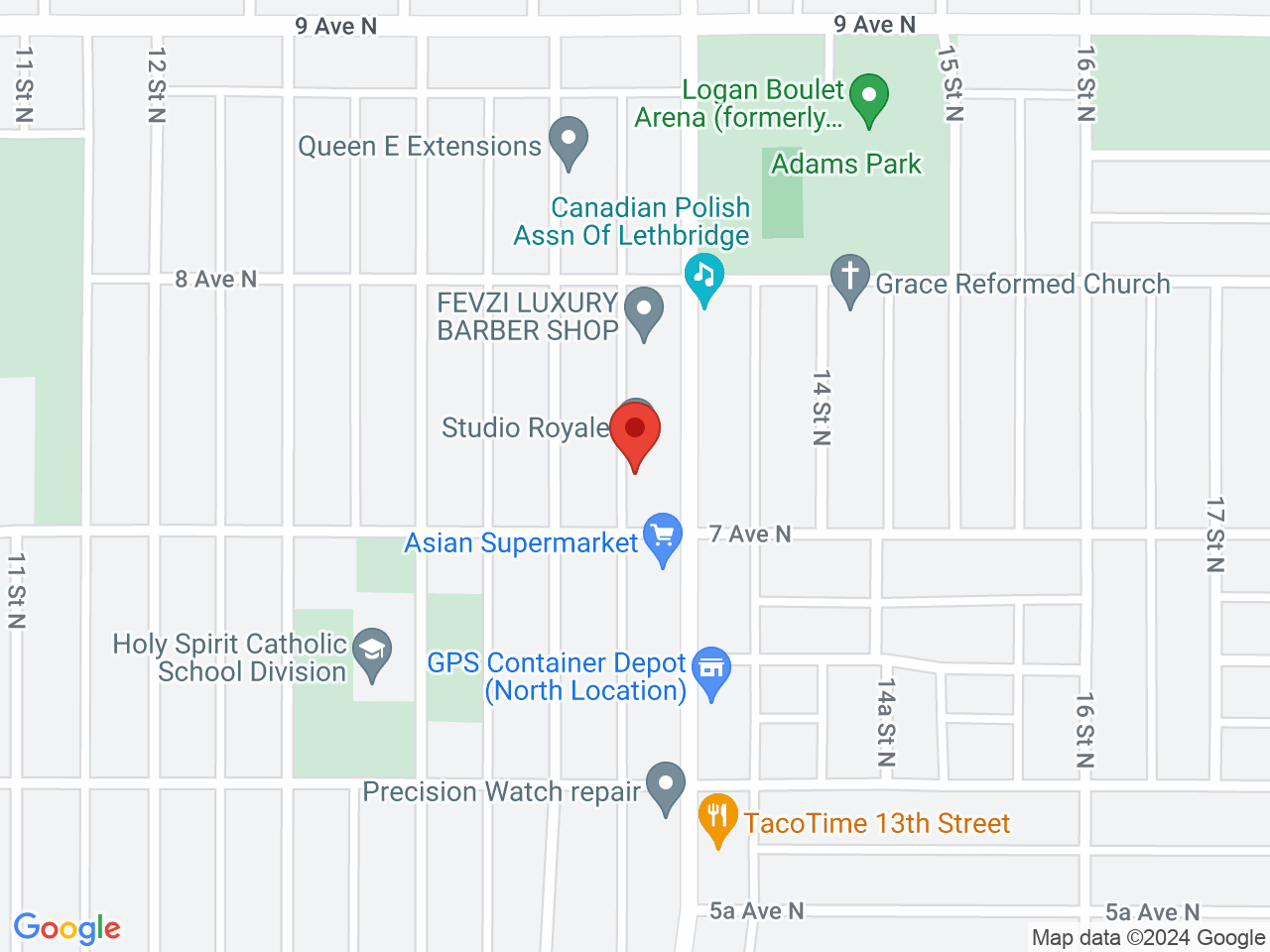 Street map for Hashed Gardens Cannabis, 712 13th St. North, Lethbridge AB