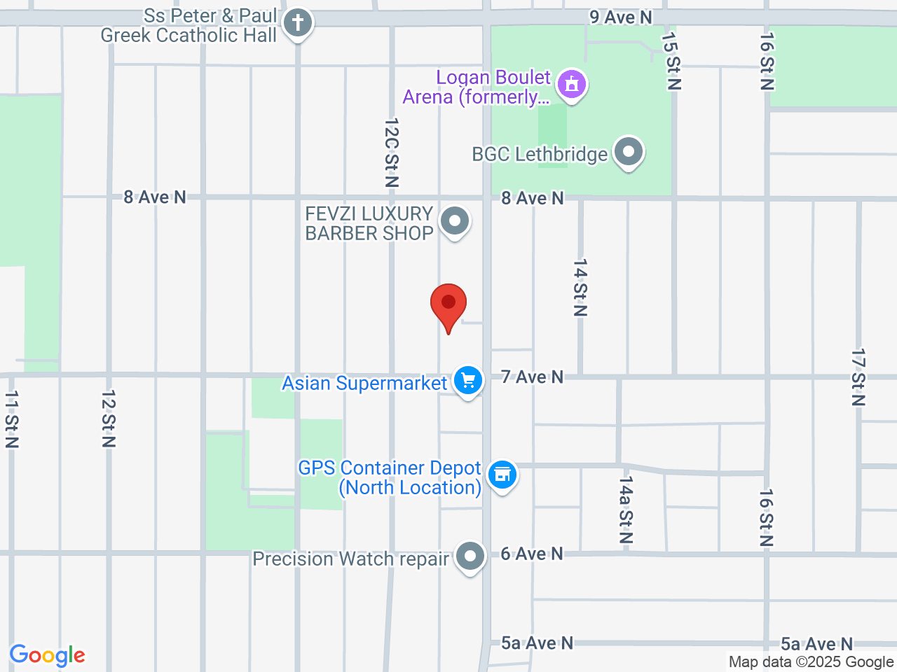 Street map for Hashed Gardens Cannabis, 712 13th St. North, Lethbridge AB