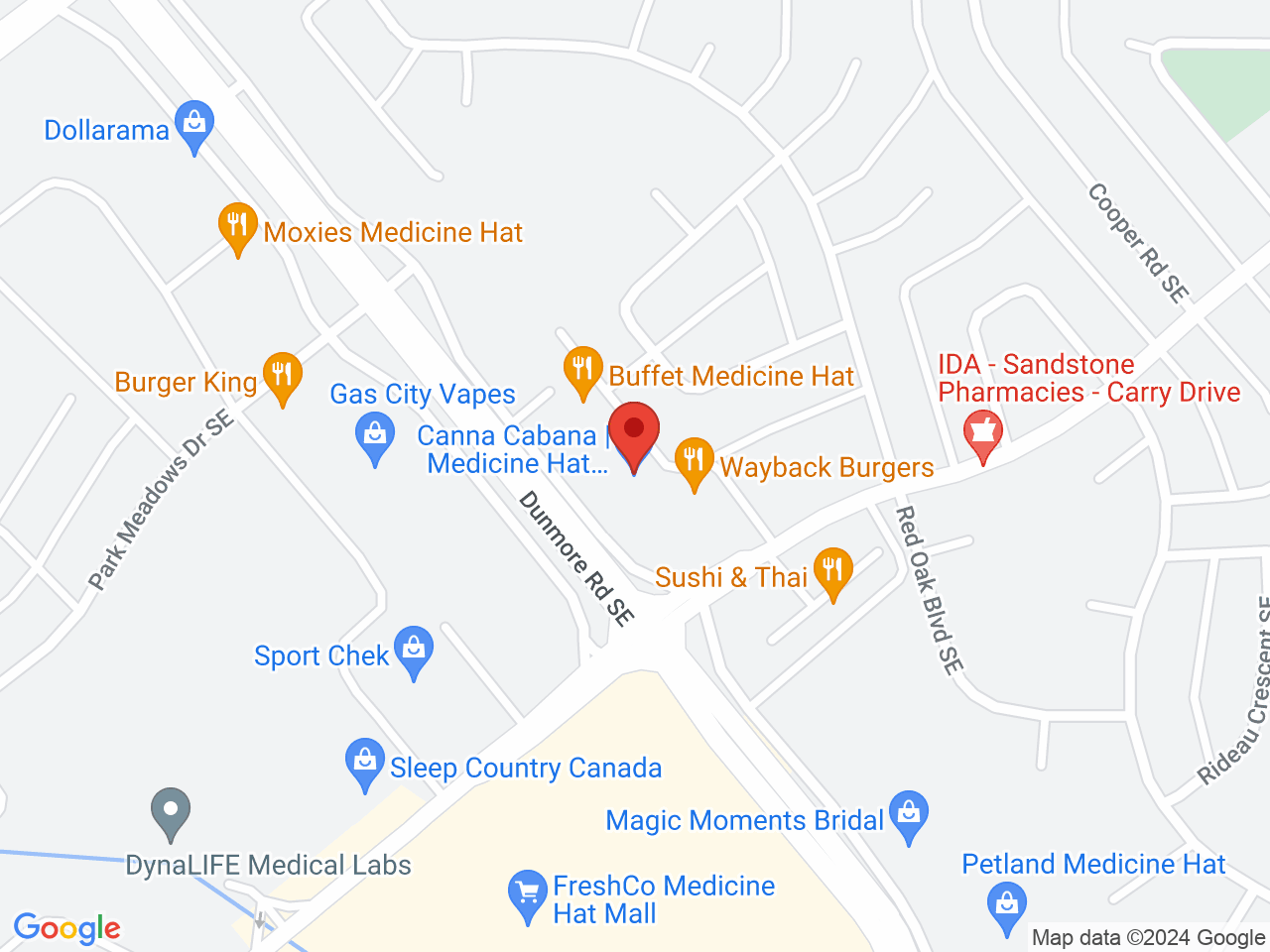 Street map for Canna Cabana Medicine Hat, 3215 Dunmore Rd SE, Unit 117, Medicine Hat AB