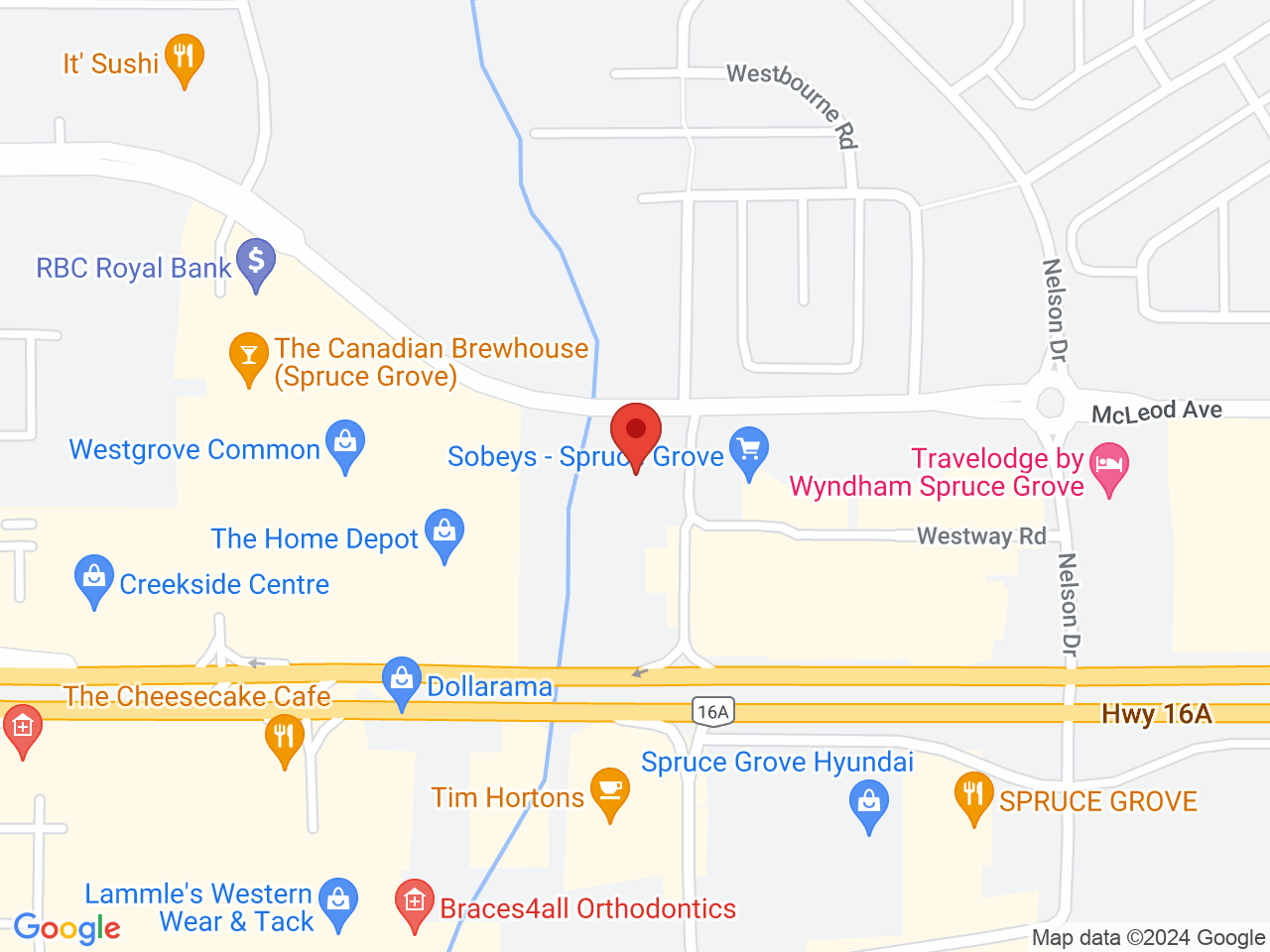 Street map for Lucid Cannabis McLeod Ave, #104, 8 McLeod Ave, Spruce Grove AB