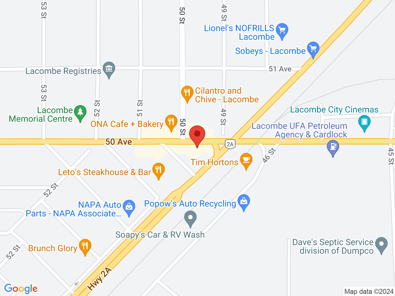 Street map for MJayz Cannabis Corp., 4915 50 Ave, Lacombe AB