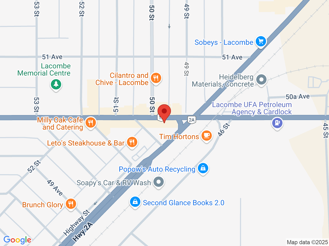 Street map for MJayz Cannabis Corp., 4915 50 Ave, Lacombe AB