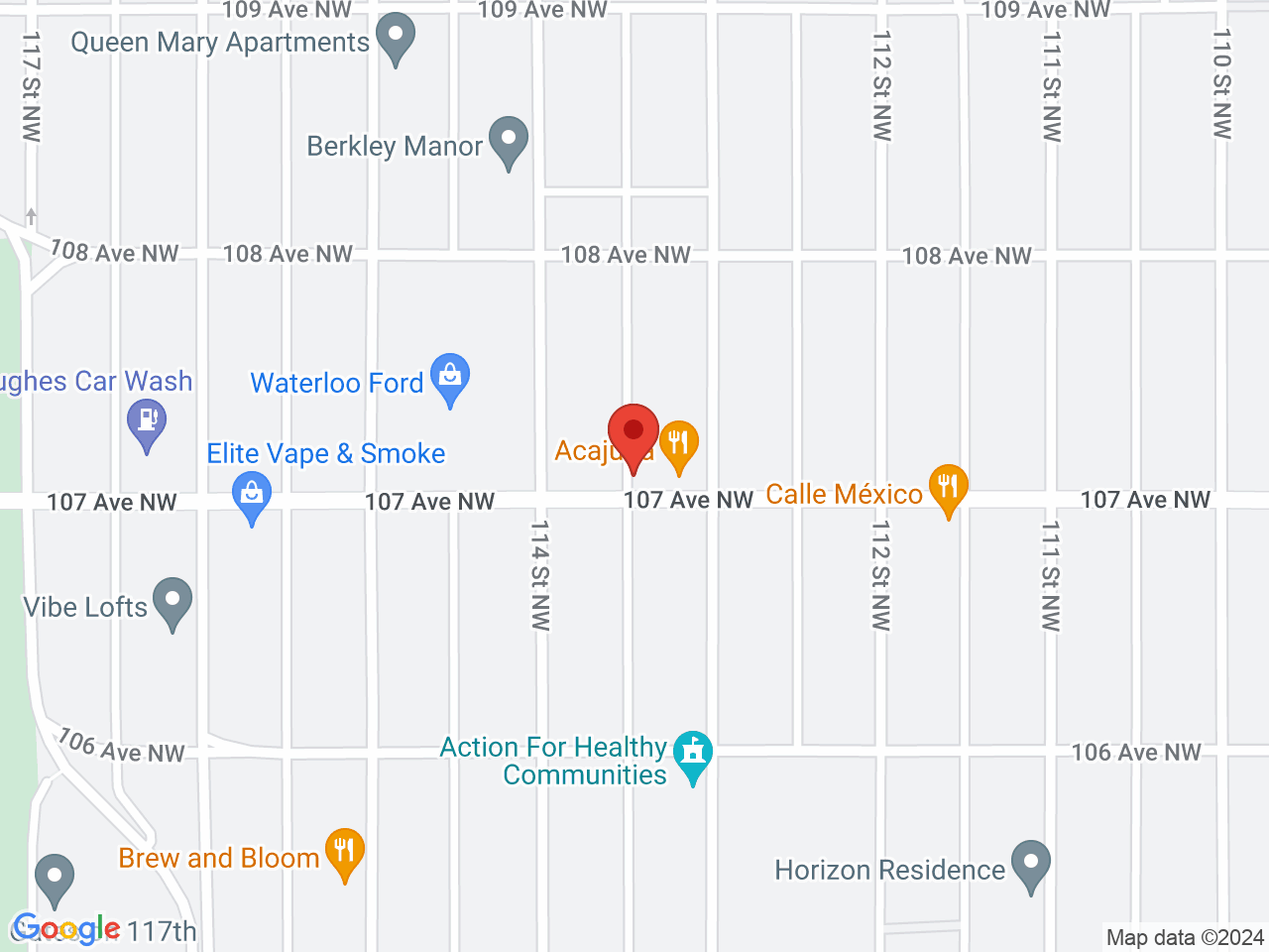 Street map for Mountain Standard Cannabis, 202-11314 107 Ave. NW, Edmonton AB