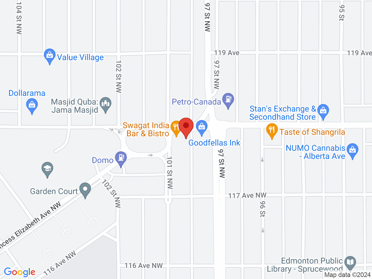 Street map for Mountain Standard Cannabis, 9729 118 Ave. NW, Edmonton AB