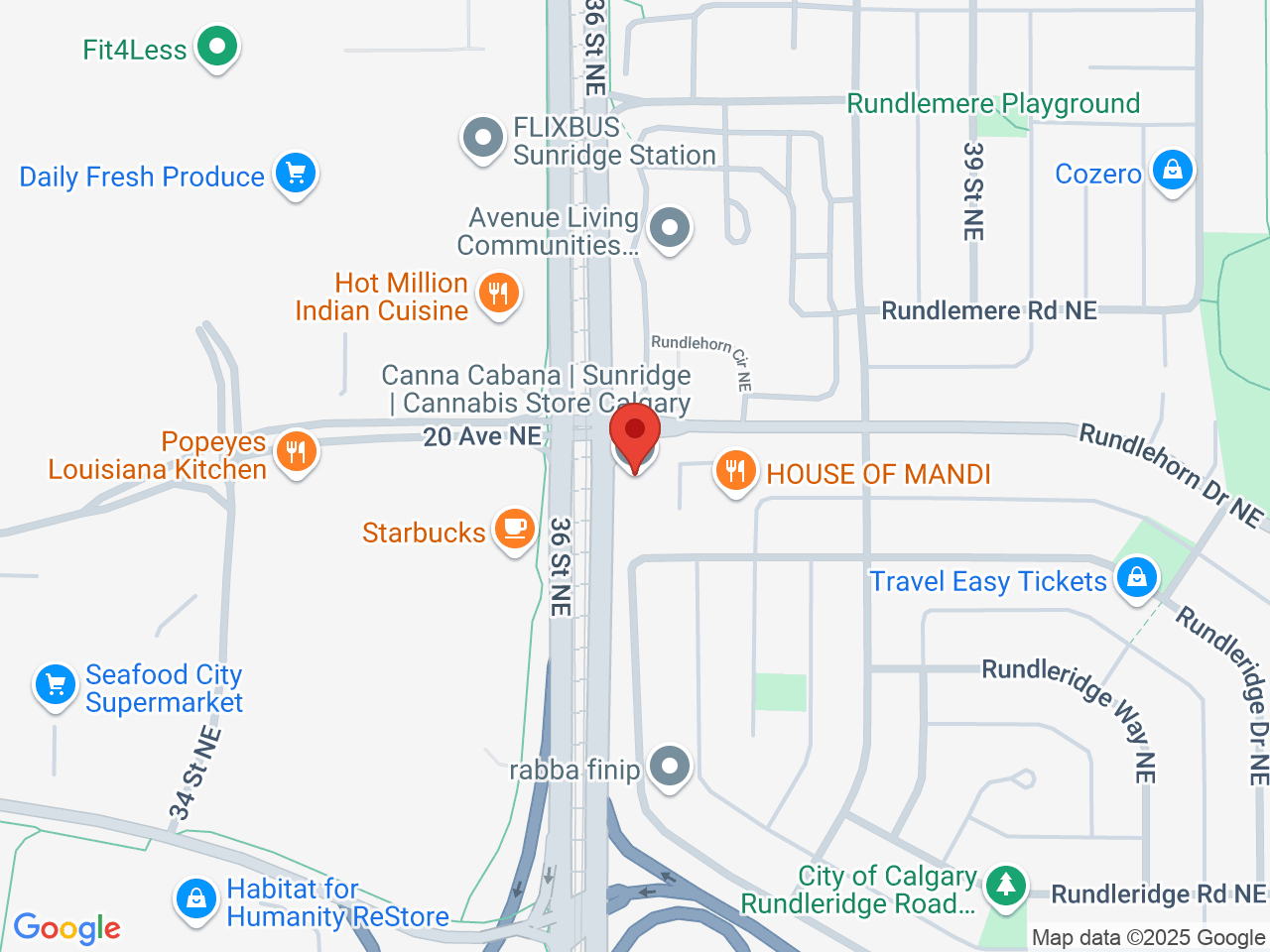 Street map for Canna Cabana Rundlehorn, 110-3725 Rundlehorn Dr. NE, Calgary AB