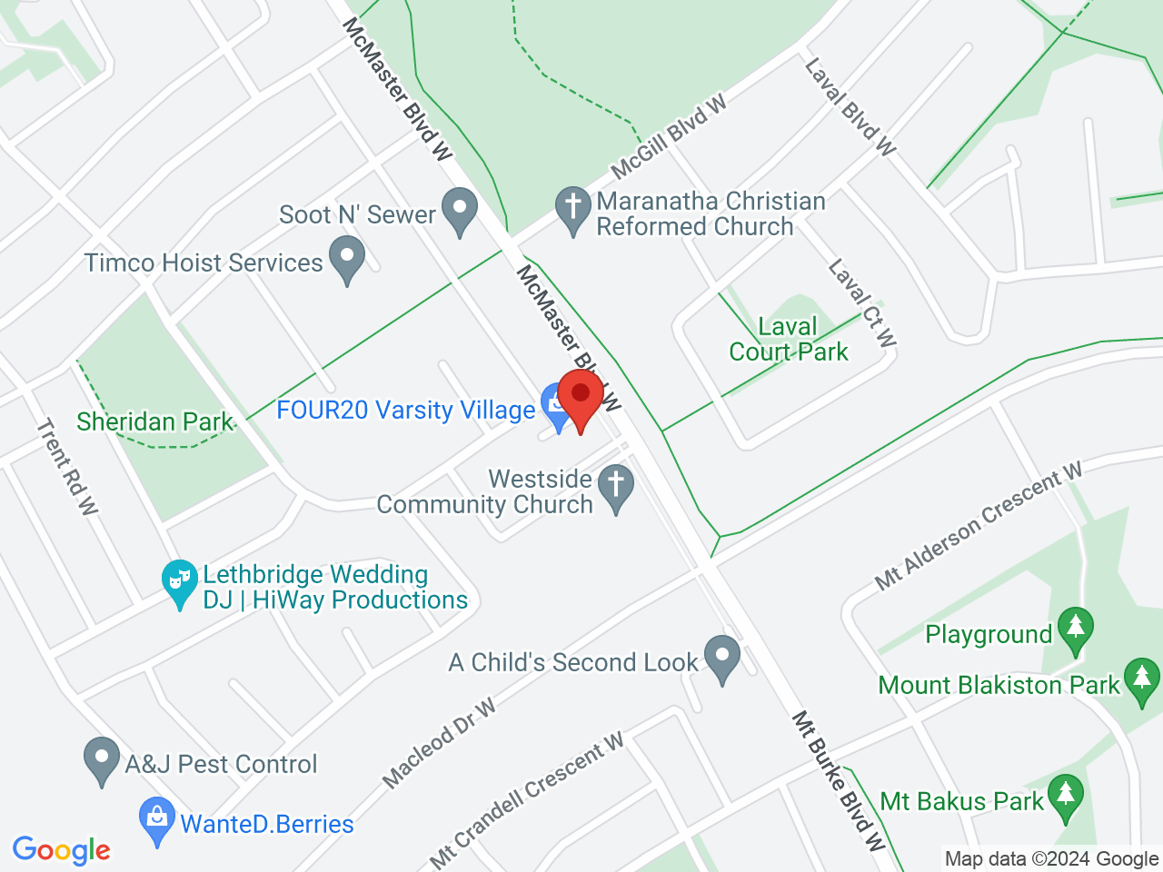 Street map for FOUR20 Varsity Village, 989 Columbia Blvd. West, Lethbridge AB
