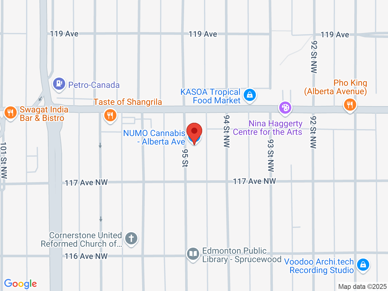 Street map for NUMO Cannabis Alberta Ave, 11733 95 St. NW, Edmonton AB