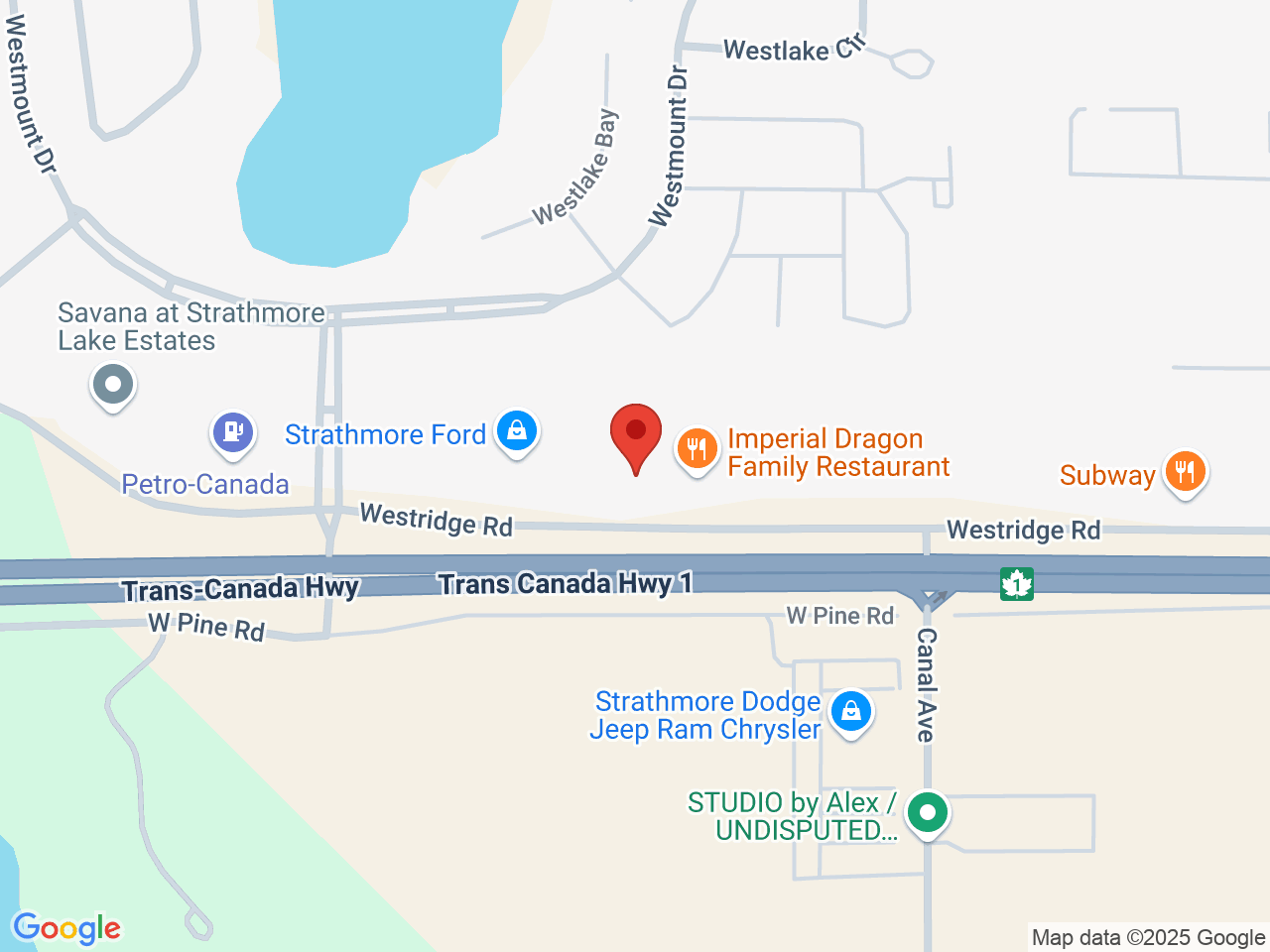 Street map for Odies Corner Cannabis, 1016 Westridge Rd., Strathmore AB