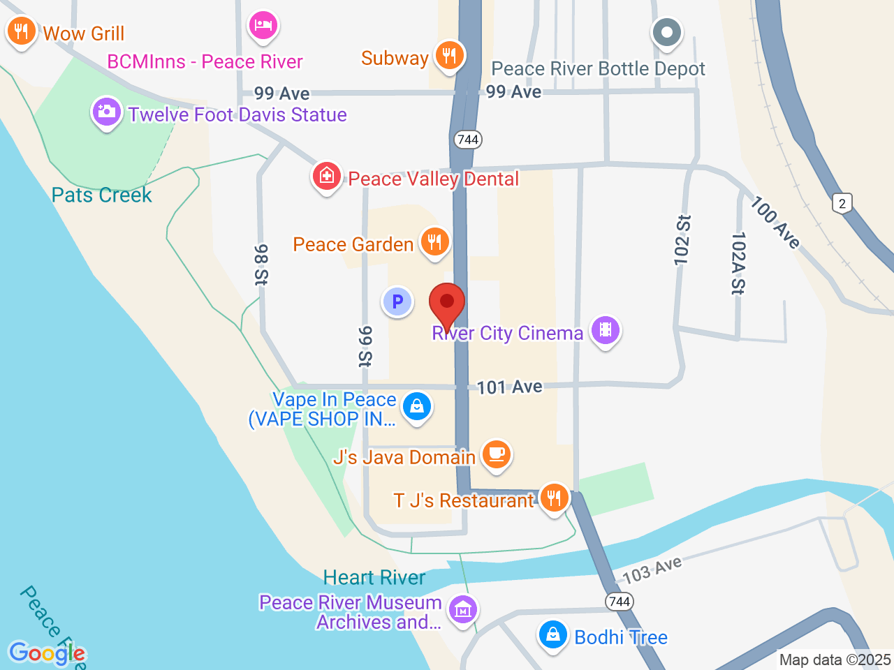 Street map for Peace Pipe Cannabis Company, 10032 100 St., Peace River AB