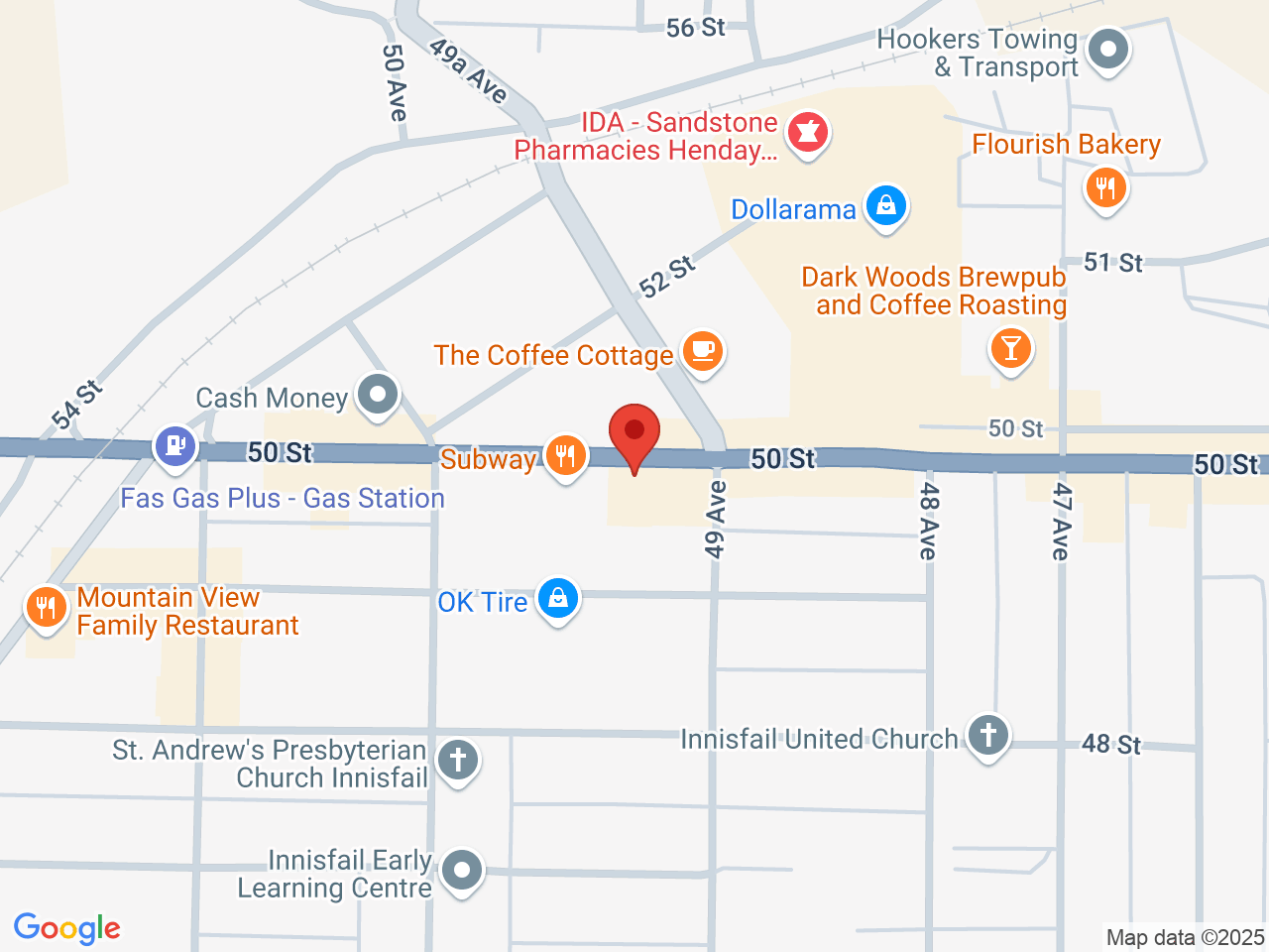 Street map for Revive Cannabis Inc., 4917 50 St., Innisfail AB