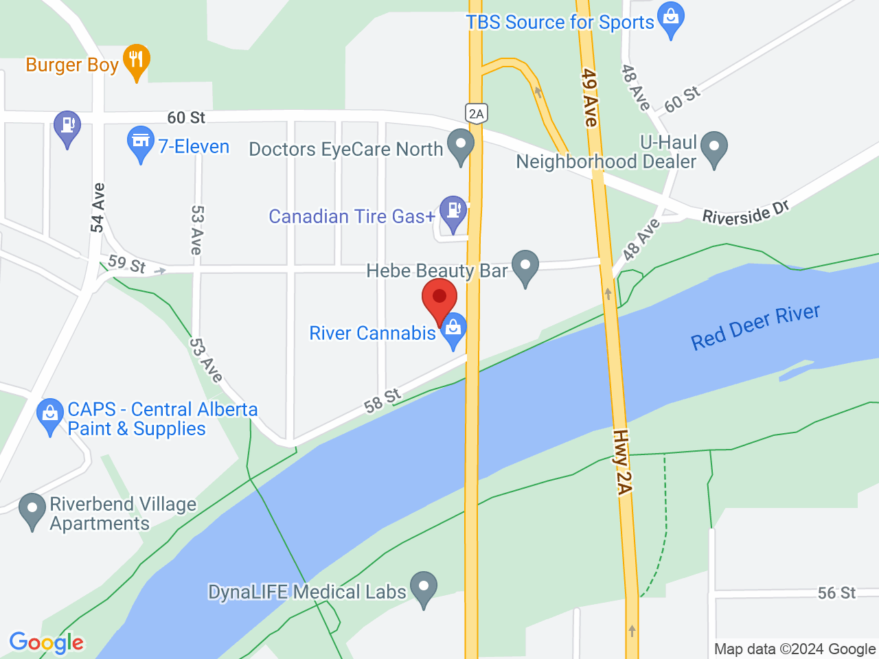 Street map for River Cannabis, 3-5804 50 Ave., Red Deer AB