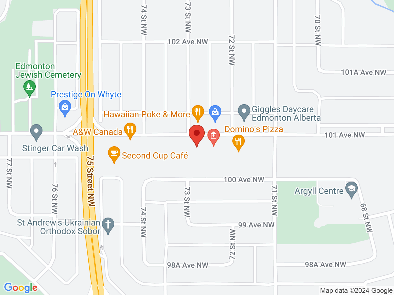 Street map for Smokey's, 7223 101 Ave. NW, Edmonton AB