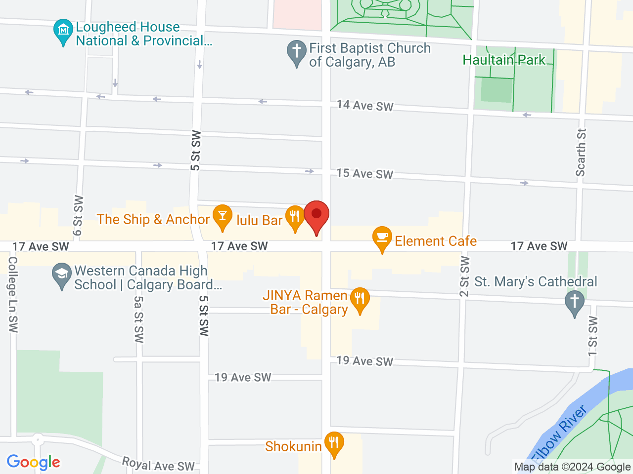 Street map for Spiritleaf 17th Ave, 2-506 17 Ave SW, Calgary AB