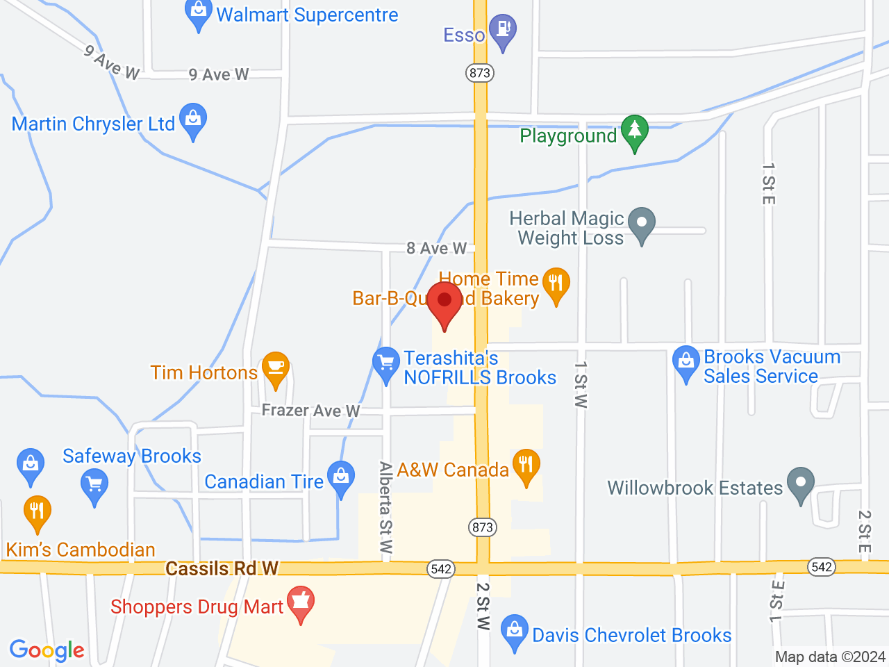 Street map for Spiritleaf Brooks, 4-715 2 St. West, Brooks AB