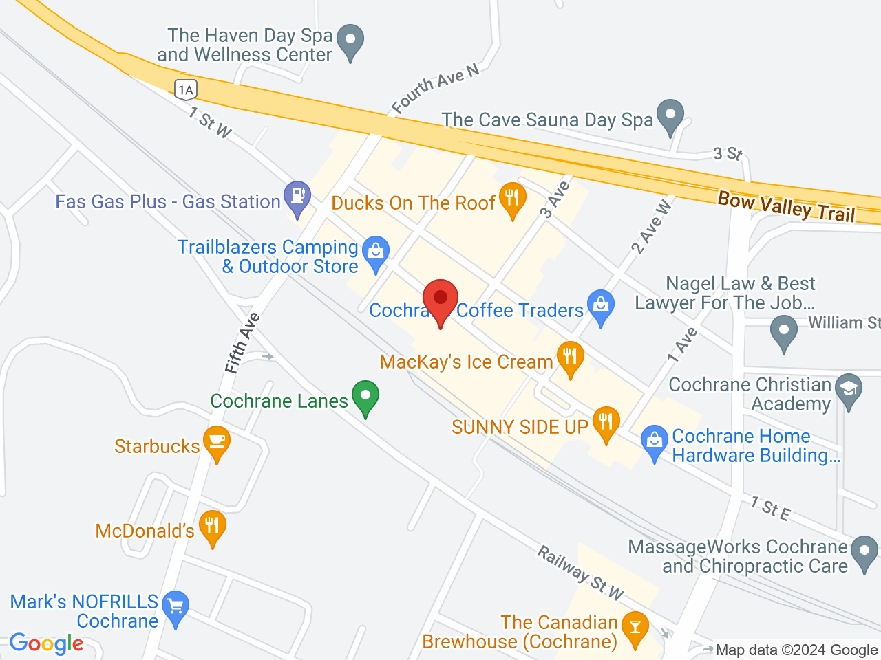 Street map for Spiritleaf Cochrane, 401 First St. West, Cochrane AB