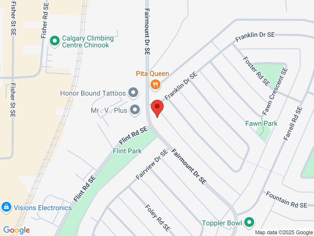 Street map for Vibes Cannabis Fairview, 7220B Fairmount Dr. SE, Calgary AB
