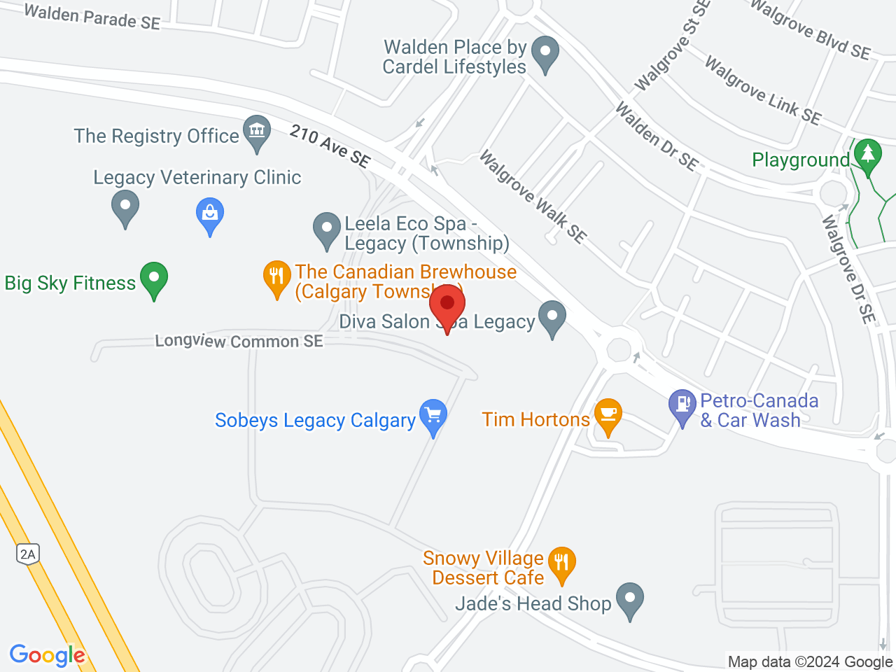 Street map for Spiritleaf Township, 110-20 Longview Common SE, Calgary AB