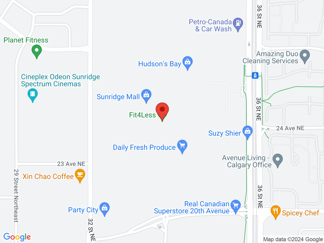 Street map for Spiritleaf Sunridge, 101A-2525 36 St. NE, Calgary AB