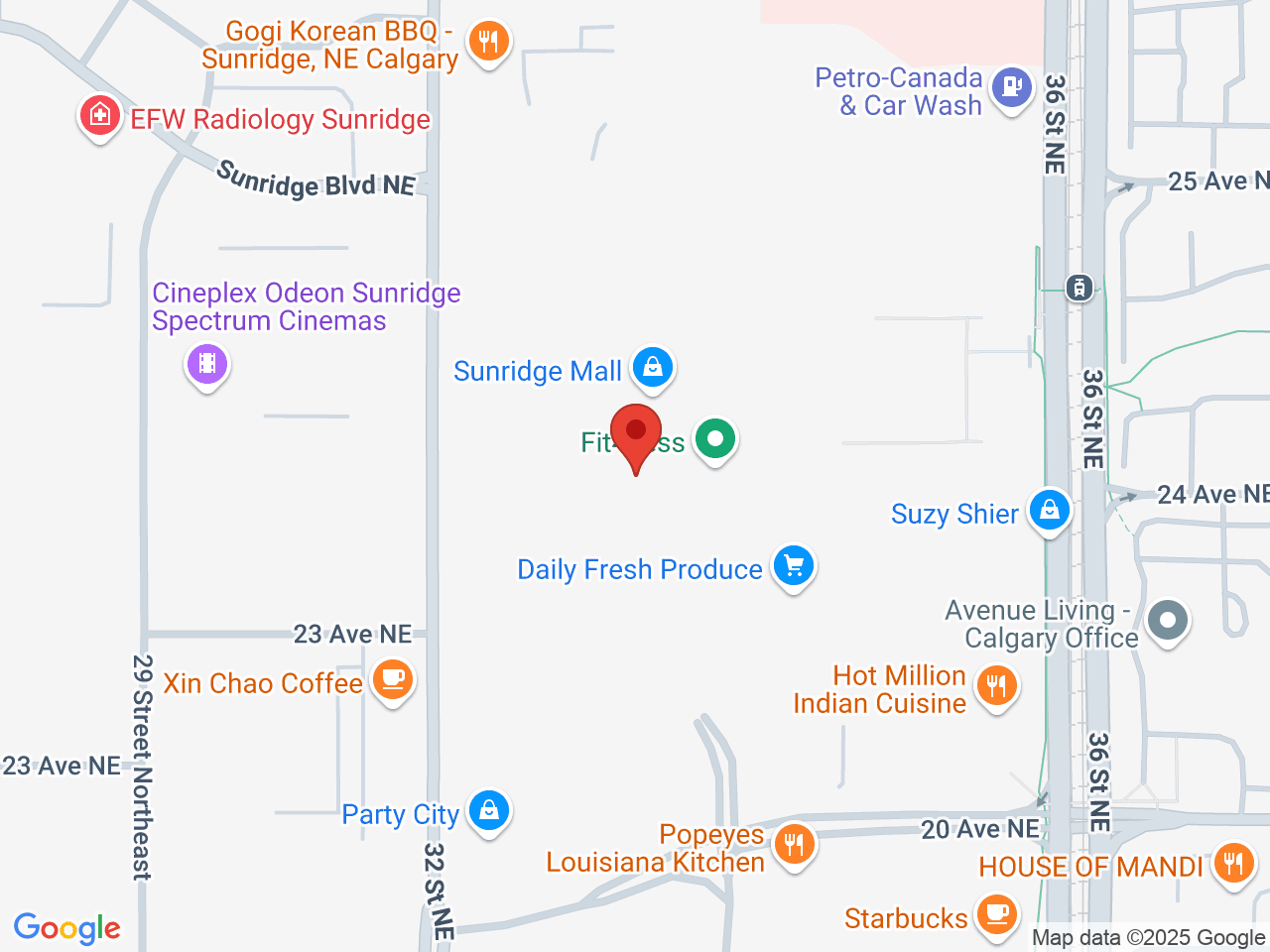 Street map for Spiritleaf Sunridge, 101A-2525 36 St. NE, Calgary AB