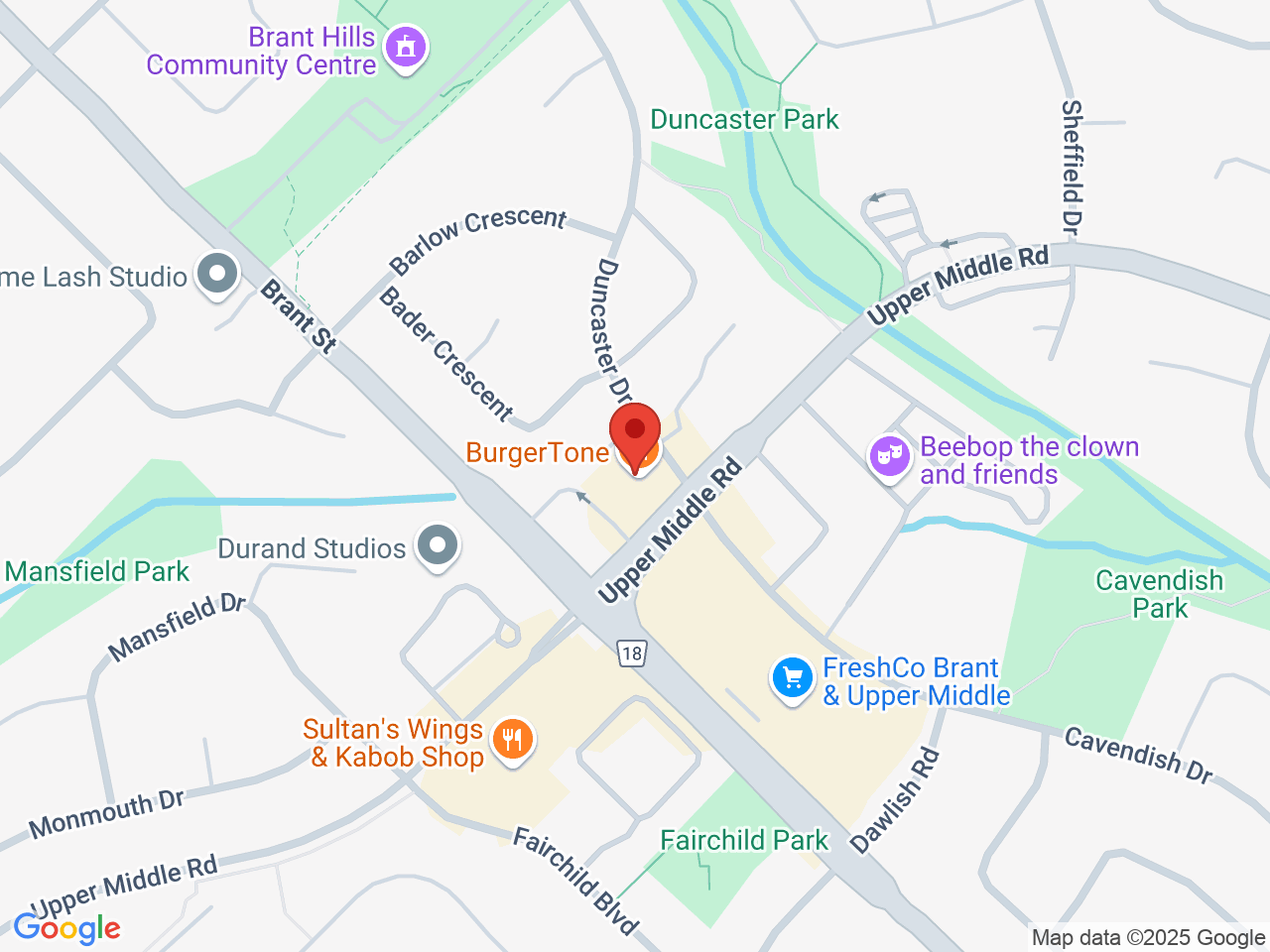 Street map for Burlington Cannabis Co., 2025 Upper Middle Rd, Burlington ON